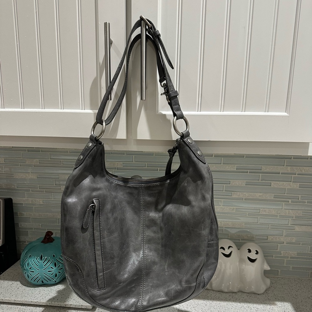 Frye leather gray shoulder or crossbody purse.